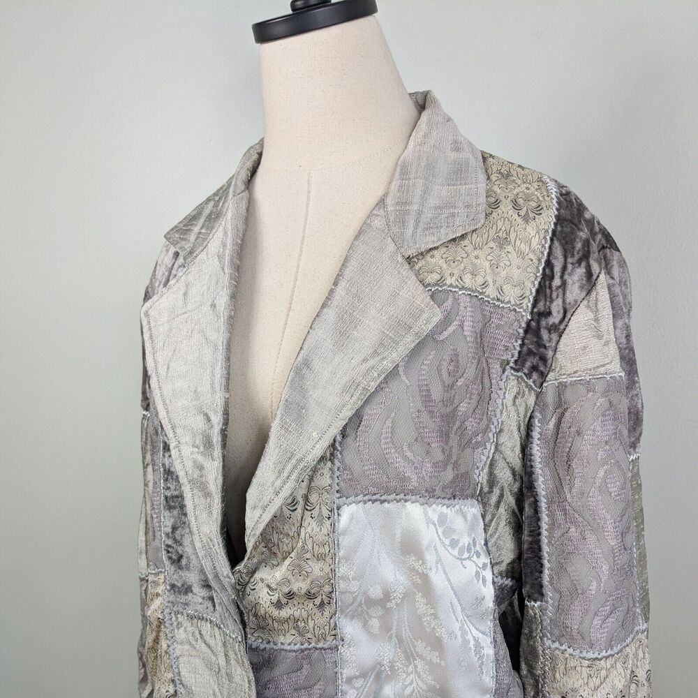 Y2K Patchwork Velvet Jacket XS Gray Silver Lace 90s Eclectic Artsy Whimsigoth - Picture 7 of 16